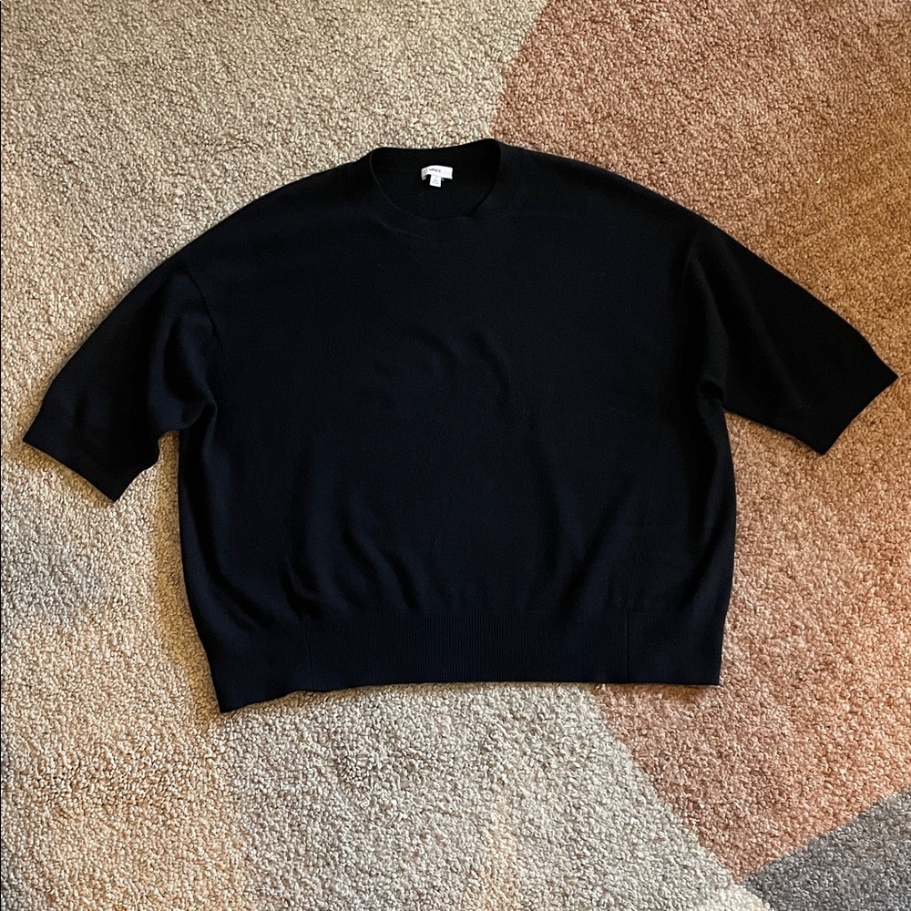 Vince Men's Black Medium Crewneck, short-sleeve wool cashmere sweater